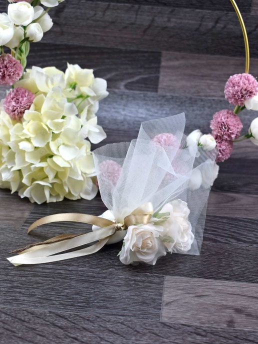 Μπομπονιέρα Γάμου με Υφασμάτινο Λευκό Λουλούδι