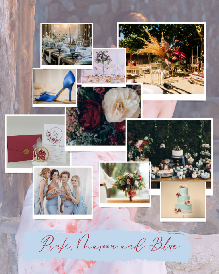 Ροζ, κόκκινο βουργουνδίας, βυσσινί και απαλό μπλε για τους φθινοπωρινούς γάμους Pink Maroon Blue fall wedding